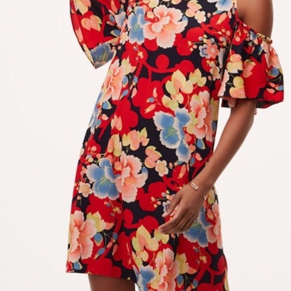 Loft tropic shoulder cut out swing dress